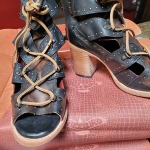 Freebird by Steven Black and Tan Lace-Up Sandals